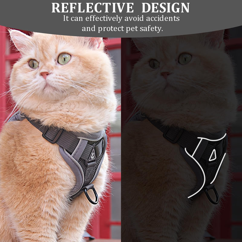 FINEASY Cat Harness with Leash, Escape-Proof and Cat Collar, Adjustable Cat Leash with Harness, Harness Set, Cat Harness, Soft Harness for Cats, Kittens, Dogs, Chest Harness (Grey, S) Grey - PawsPlanet Australia