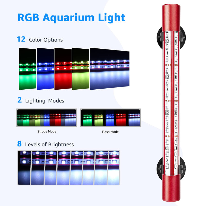 IREENUO Submersible Aquarium Light, Fish Tank Light with Auto On/Off Timer, 12 Color Changing RGB Lighting Underwater Fish Lamp for 10-40 Gallon Tank 28cm(11inch) - PawsPlanet Australia