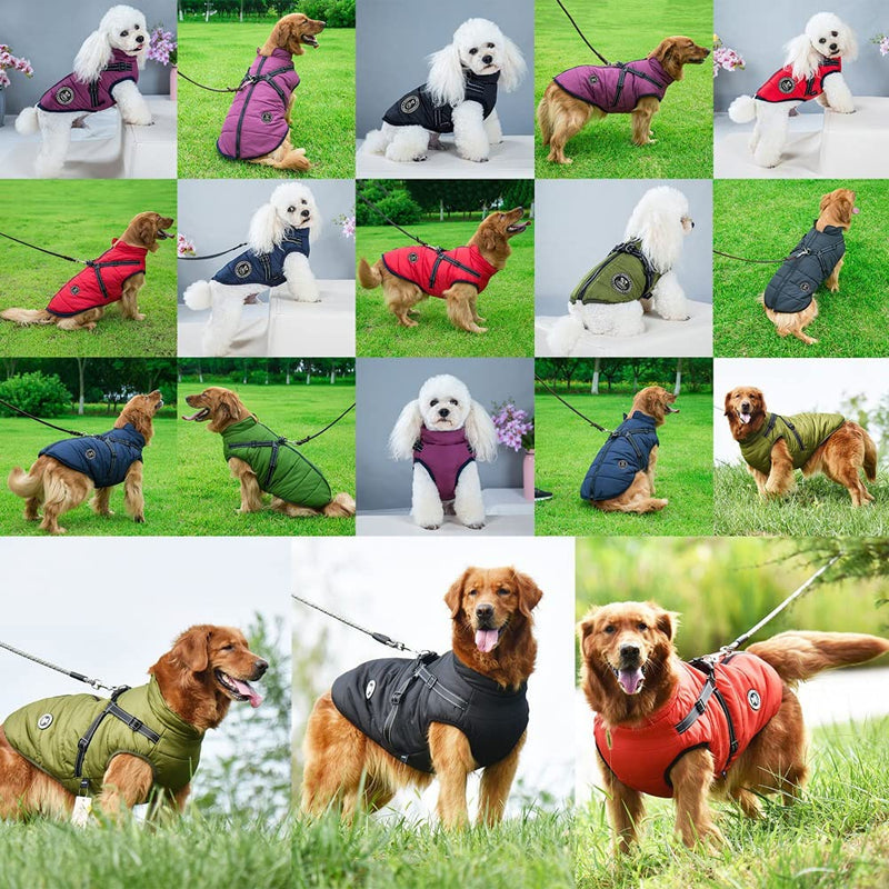 Poseca Dog Clothes for Small Dogs Dog Coat Waterproof Winter Jacket Warm Vest Dog Clothes Dog Coat Warm Winter Dog Jacket with Dog Harness for Small Medium Large Dogs S black - PawsPlanet Australia