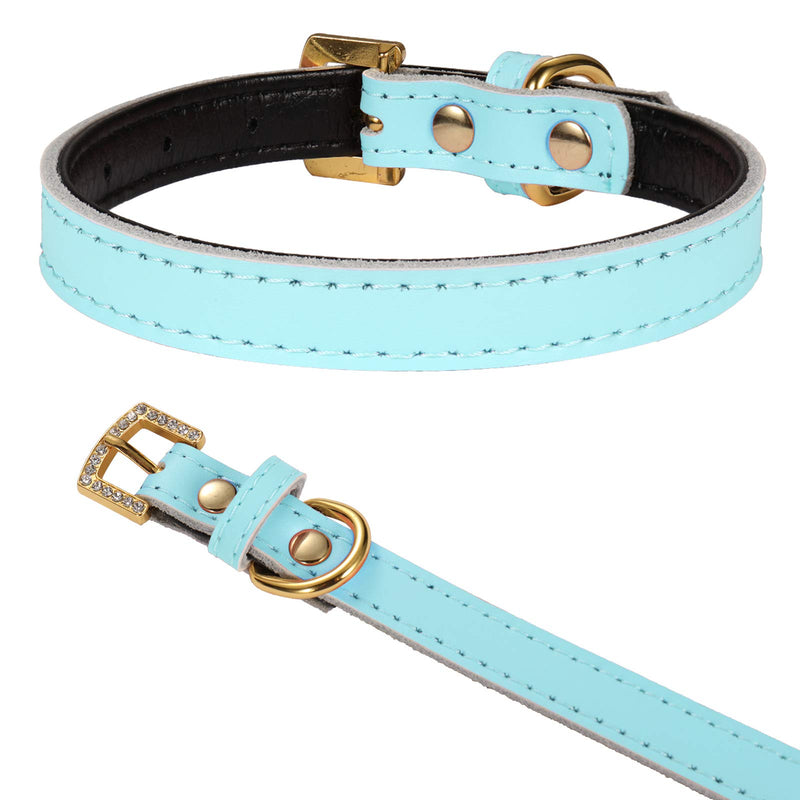 LOVPE Golden Rhinestone Buckle with Comfortable Padded Leather Pet Collars Dog Collar/Cat Collar for Cats Puppy Kitty Small Medium Dogs (XS, Blue) XS - PawsPlanet Australia