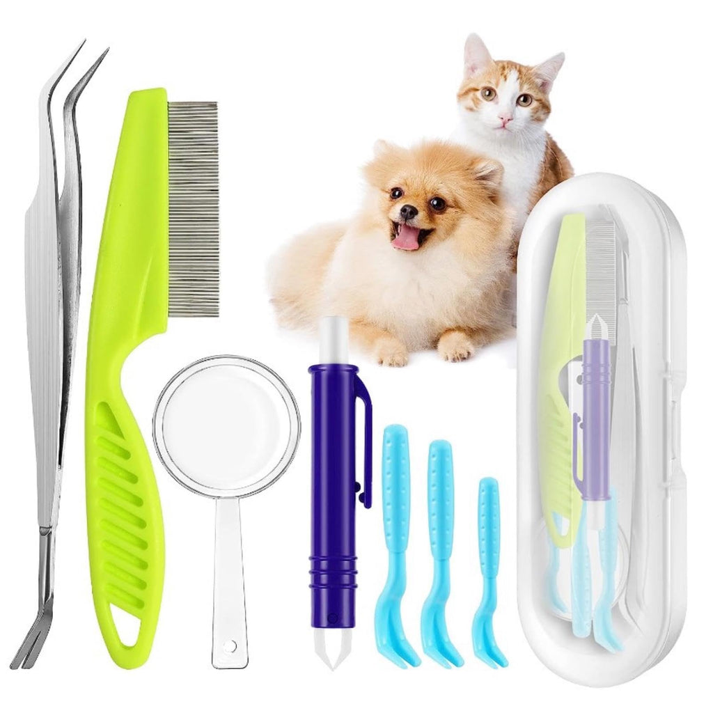 MOVKZACV 7 piece tick remover set for dogs and cats, 1 flea clips + 3 tick hooks + 1 tick tweezers + 1 comb + 1 magnifying glass, safe tick remover for pets and people silver, green, purple, blue - PawsPlanet Australia