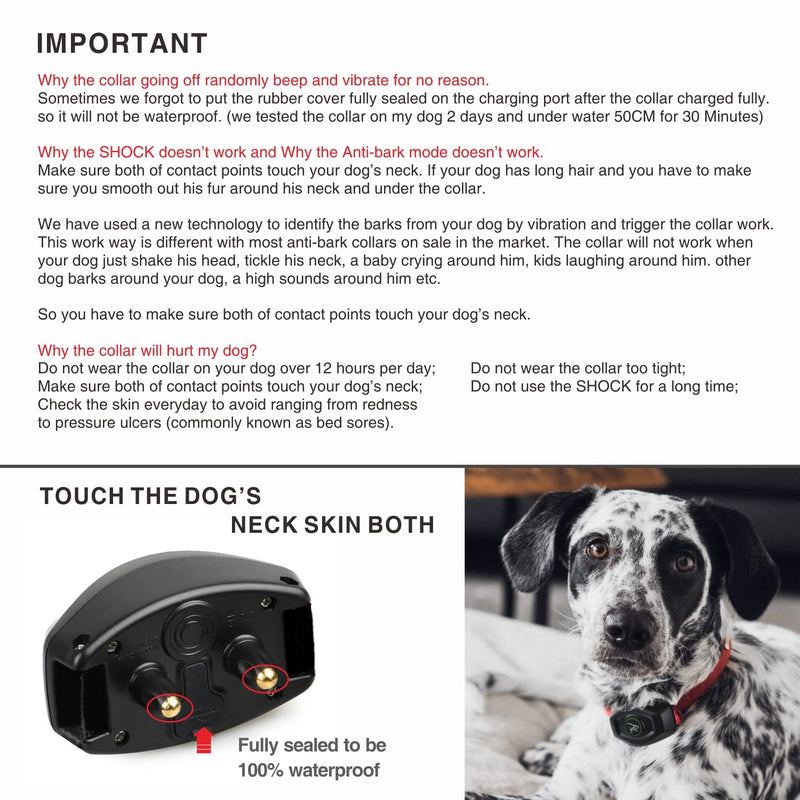 Dog Bark Collar - 2 in 1 Dog Training Collar w/3 Remote Training Modes, Beep, Vibration, Rechargeable Automatic Anti-Bark Waterproof Collar with Remote 1300ft Range for Small Medium Large Dogs - PawsPlanet Australia
