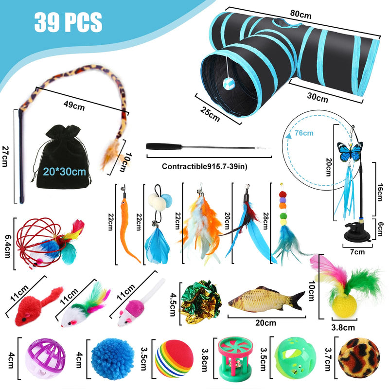 JOTOL cat toy set with cat tunnel, 39 pieces cat toys including balls, feather toys for cats, plush toys, toy mice, cat toy variety pack for kitty cats - PawsPlanet Australia
