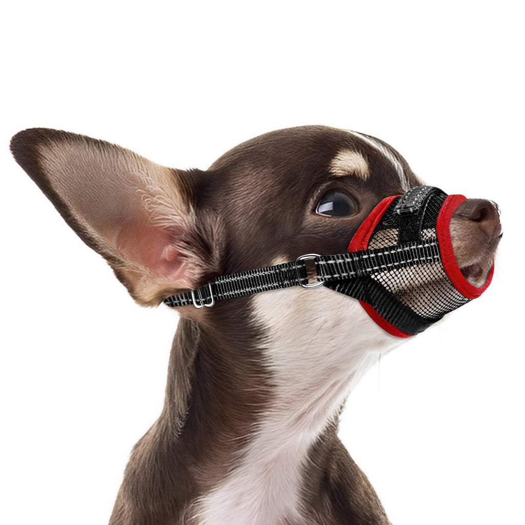 Eyein Muzzle for Small Dogs, Adjustable Muzzle for Dogs with Breathable Air Mesh, Reflective Muzzle with Connecting Strap, Prevents Biting, Barking and Chewing, Red, S - PawsPlanet Australia