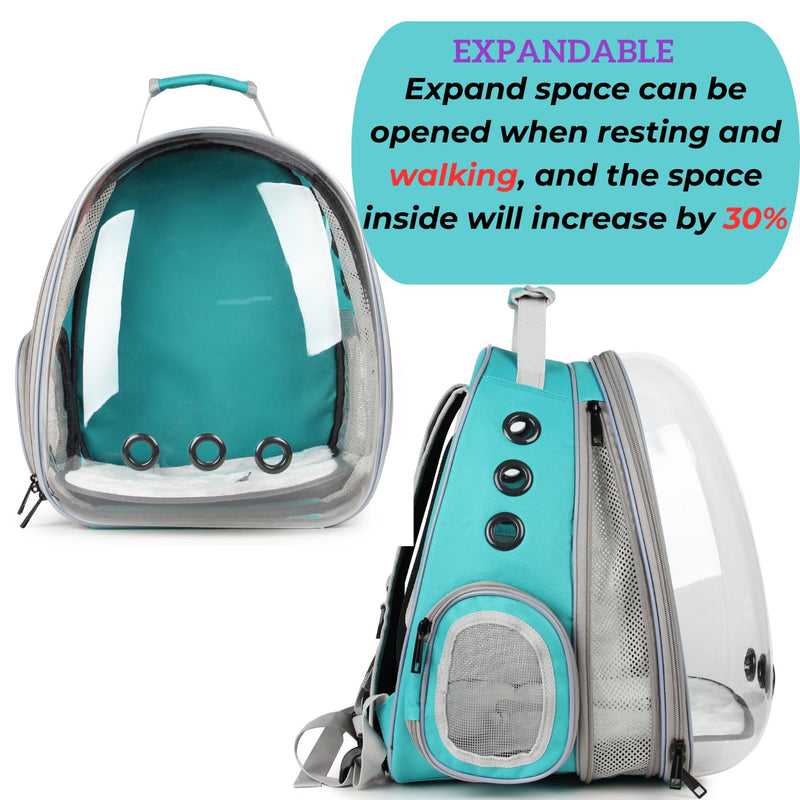 Lollimeow Pet Backpack, Bubble Cat Backpack, Cats and Dogs, Airline Approved, for Travel, Hiking, Walking and Outdoor Use, Front Expandable Green Front Expandable Green - PawsPlanet Australia