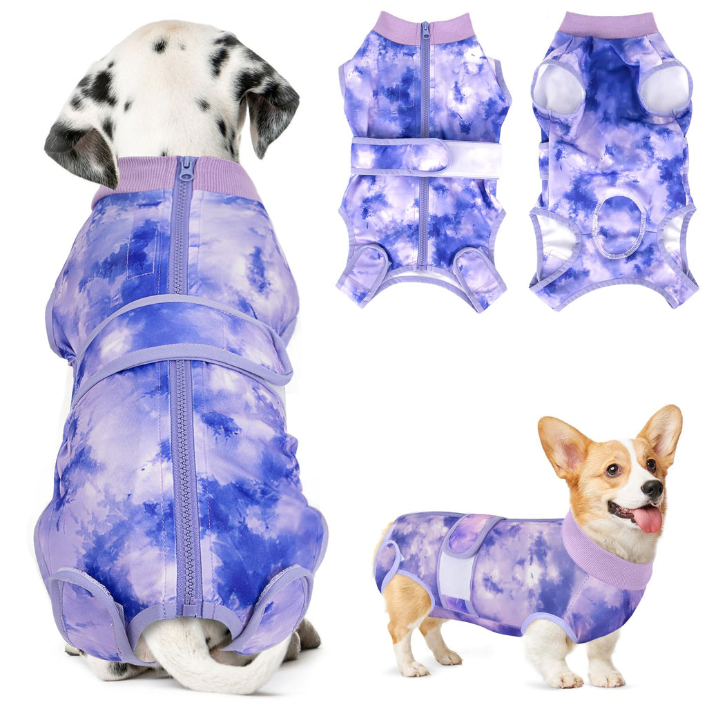 Eyien Post-Op Dog Bodysuit, Breathable Soft Onesie for Dogs with Zipper and Belt to Protect Wounds, E-Collar Alternative for Pets (Purple, XXL) Purple - PawsPlanet Australia