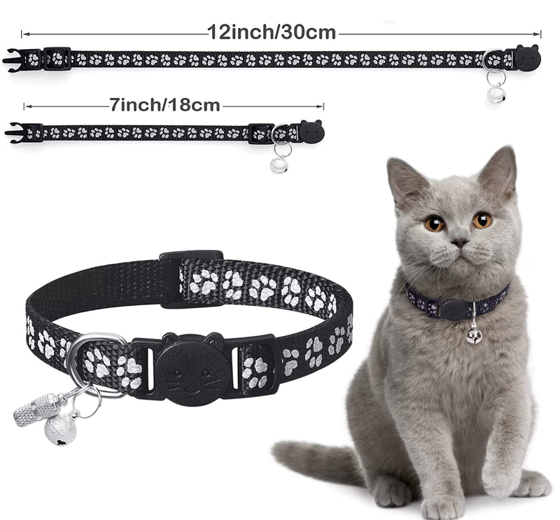 Cat collar, cat collar with name address, cat collar with safety clasp and bell, reflective collar cat adjustable (12 pieces + 2 ID tag) - PawsPlanet Australia