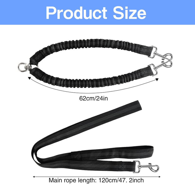 Double leash dog leash for 2 dogs, double leash for dogs, adjustable 360° rotating dog leash for 2 dogs, no tangles, reflective nylon dog leash for walking training, black - PawsPlanet Australia