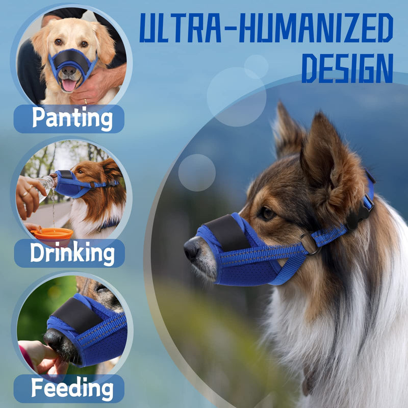 Dog Muzzle, Soft Muzzle for Medium Large Sized Dog to Anti and Prevent Biting Barking Chewing, Air Mesh Large No Barking Muzzle with Reflective & Adjustable Strap for Medium Large Sized Dog(Blue-L - PawsPlanet Australia