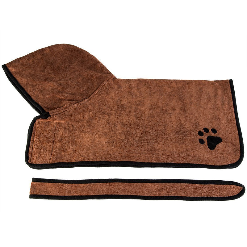 [Australia] - BONAWEN Dog Bathrobe Soft Super Absorbent Luxuriously 100% Microfiber Dog Drying Towel Robe with Hood/Belt for Large,Medium,Small Dogs Large:back length 23" Brown 