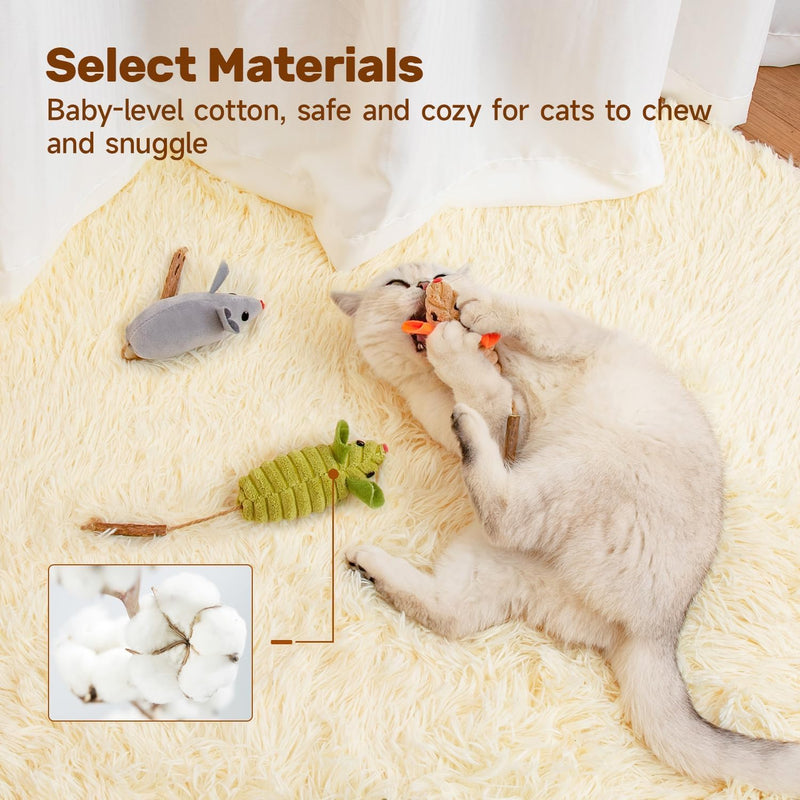Catnip Toys, 3PCS Catnip Silvervine Mice, 10PCS Matatabi Catnip Sticks for Kittens, Dental Cat Nip Plush Toys, Silvervine Cat Toys for Exercise and Chewing - PawsPlanet Australia