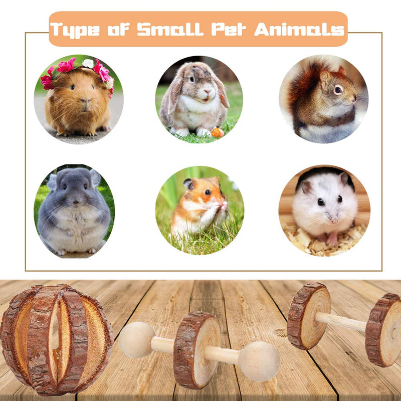 [Australia] - Suwikeke 12 PCS Hamster Chew Toys, Natural Wooden Dumbells Exercise Bell Roller, Chewing and Playing Exercise Teeth Care Molar Small Pets Accessories for Chinchillas Guinea Pigs Gerbils Bunnies Rats 