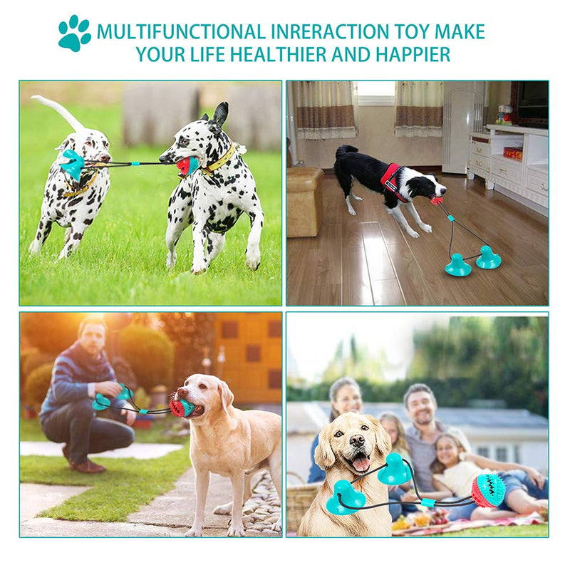 [Australia] - shuny Double Suction Cup Dog Chew Toy Tug of War Rope Toys for Aggressive Chewers,Multifunction Molar Bite Interactive Dog Puzzle Toys Food Dispensing Toothbrush Training Ball for Teeth Cleaning Green+Red 