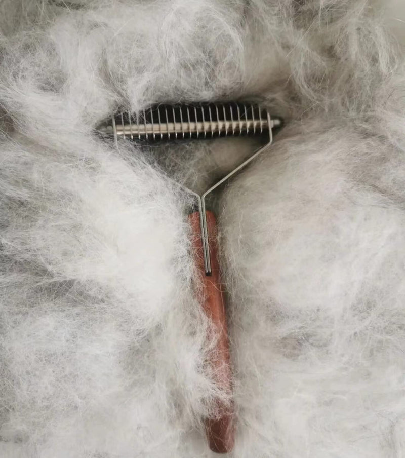 Dog Brush for Shedding for Large Medium Dog, Double Side Coat Rake Deshedding Brush 13-27 Blade, Quickly Demat and Detangle Pet Undercoat Rake, Grooming Tools for dogs and cats, High-grade Wood Handle - PawsPlanet Australia