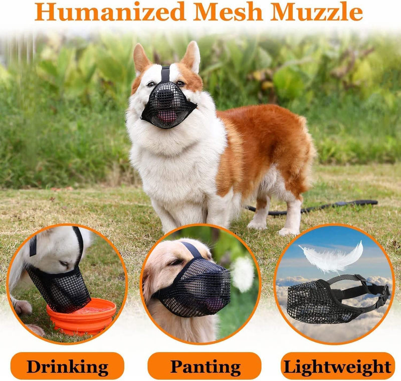 Mesh dog muzzle, muzzle for dogs, breathable muzzle for dogs, muzzle for dogs with rounded mesh, adjustable breathable mesh muzzle (black) Black XS - PawsPlanet Australia