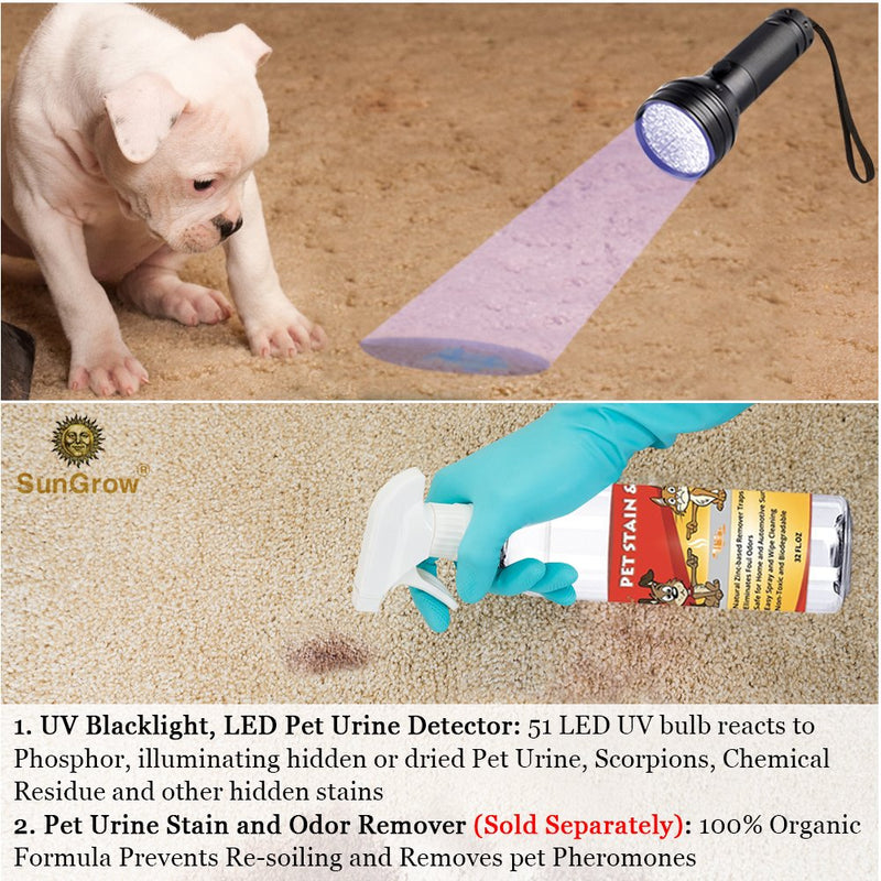 [Australia] - UV Flashlight Blacklight, Handheld Super bright Pet Urine Detector for Dog & Cat, Bed Bugs, Scorpion Hunter, Spots Invisible Stains, 51 LED up to 395nM, Aluminum Alloy Material, Multifunctional Torch 