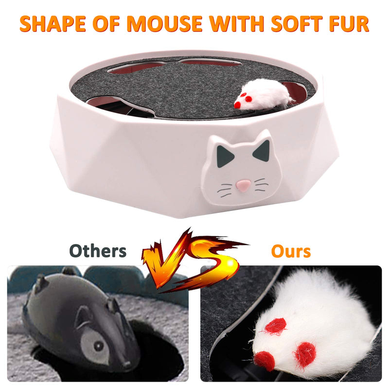 AQluming Interactive Cat Toy with Automatic Running Mice, Catch The Mouse Toy, Electronic Motion Hunting Toy with Scratch Board for Indoor Cats Kitten Play Fun Exercise (White) White - PawsPlanet Australia