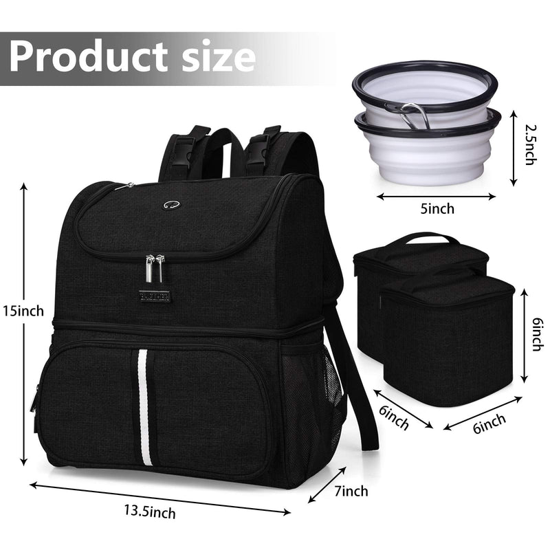 BAGLHER丨Pet Travel Bag, Double-Layer Pet Supplies Backpack (for All Pet Travel Supplies), Pet Travel Backpack with 2 Silicone Collapsible Bowls and 2 Food Baskets. (Patent Pending) Black - PawsPlanet Australia