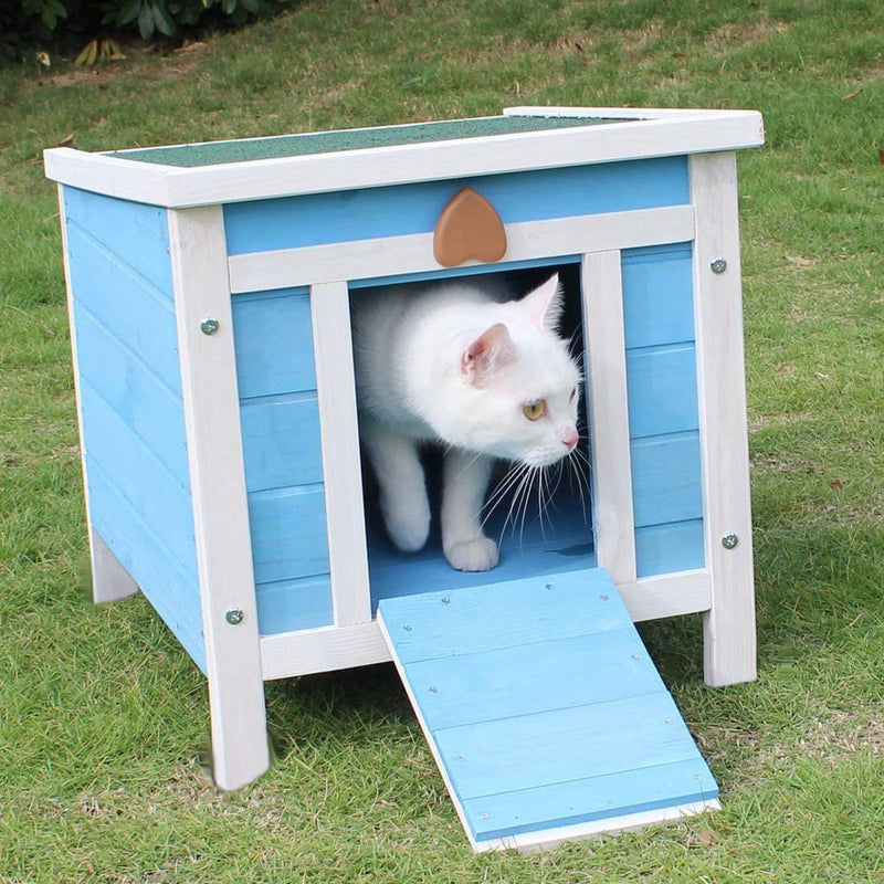 BUNNY BUSINESS Cat/Puppy/Rabbit/Guinea Pig Wooden Hide House, 51 x 44 x 42cm, Blue - PawsPlanet Australia