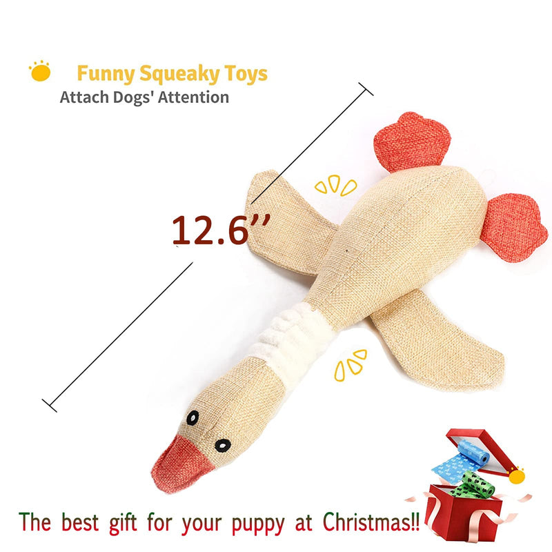 Elezenioc Squeaky Dog Toys, Durable Soft Toys for Dogs Small, Puppy Stuffed Plush Cuddly Dog Toys,Puppy Chews Toys for Cleaning Teeth, Interactive Dog Toys for Boredom from 8 weeks(Beige Goose) Beige Goose - PawsPlanet Australia