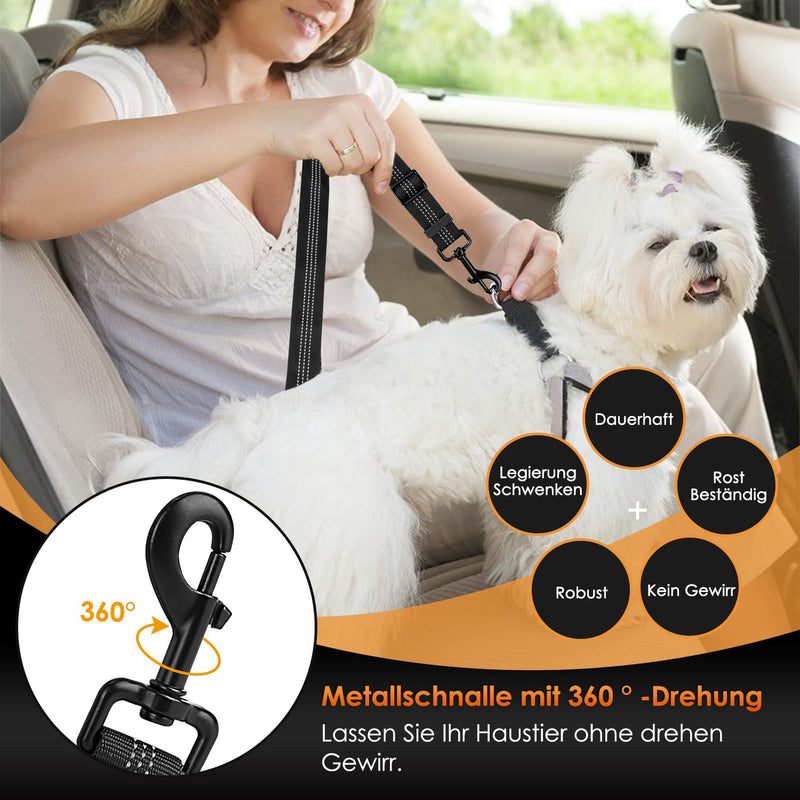 Eyein dog seat belt, 3 in 1 seat belt dog car with reflective elastic nylon bungee, dog seat belt for all dog breeds and car seats trunk, 70 cm (black) 70 cm (55-70 cm) black - PawsPlanet Australia