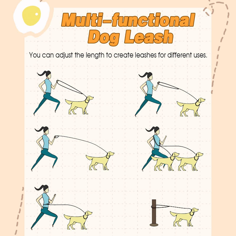 Dog leash with 2 carabiners, 2 rings, reflective, adjustable double leash, 2.6 m, multifunctional dog leash for large and medium-sized dogs - PawsPlanet Australia
