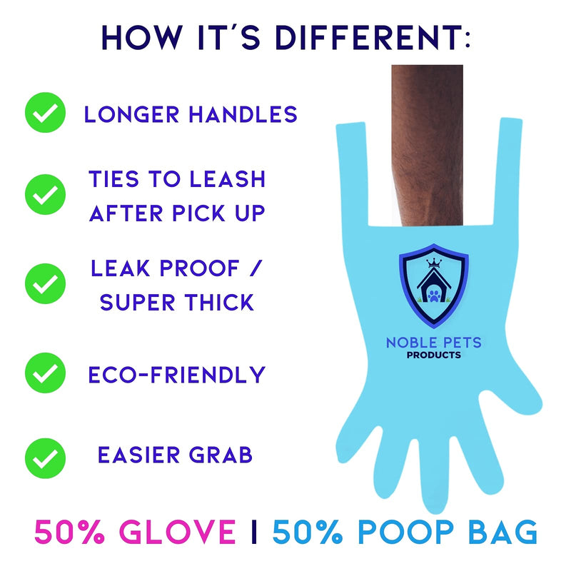 Noble Pets Poop Bags / Gloves - Thickest Bags | Leak Proof | Fingers Added | Long Handles | Pre-Ripped | Eco Friendly (Blue) Blue - PawsPlanet Australia