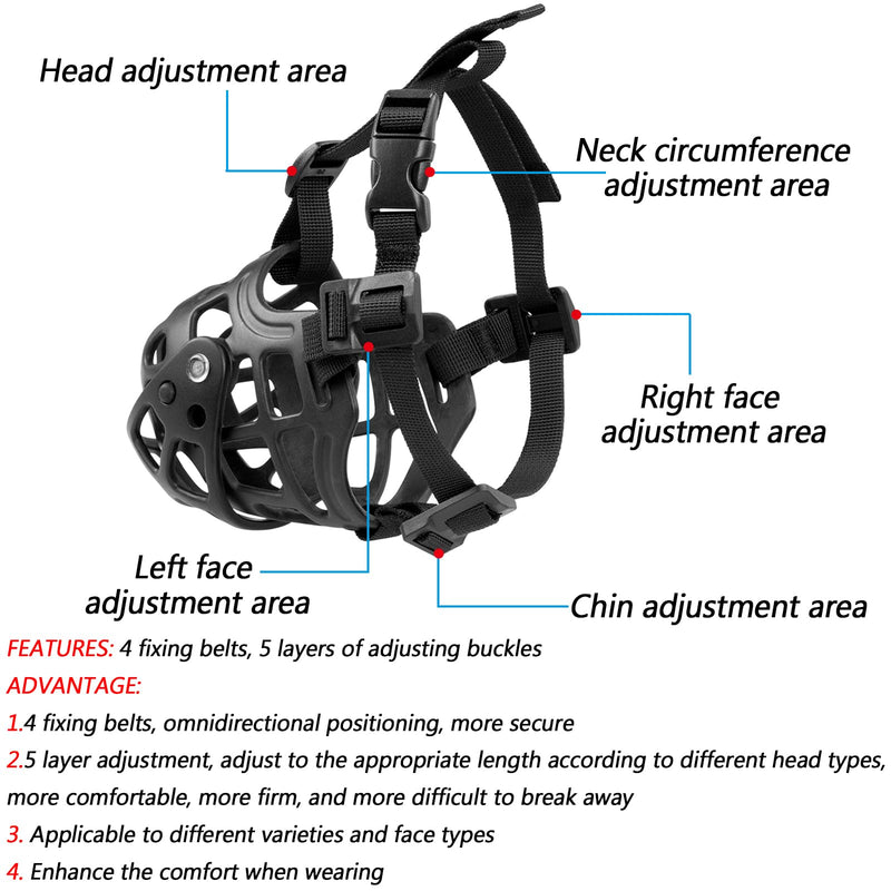 Avaner Muzzle for Dogs, Soft Dog Muzzle Made of Nylon and Rubber, Silicone Basket Dog Muzzles with Reflective Strips, Prevents Barking, Biting and Chewing Black (Size L) XL - PawsPlanet Australia