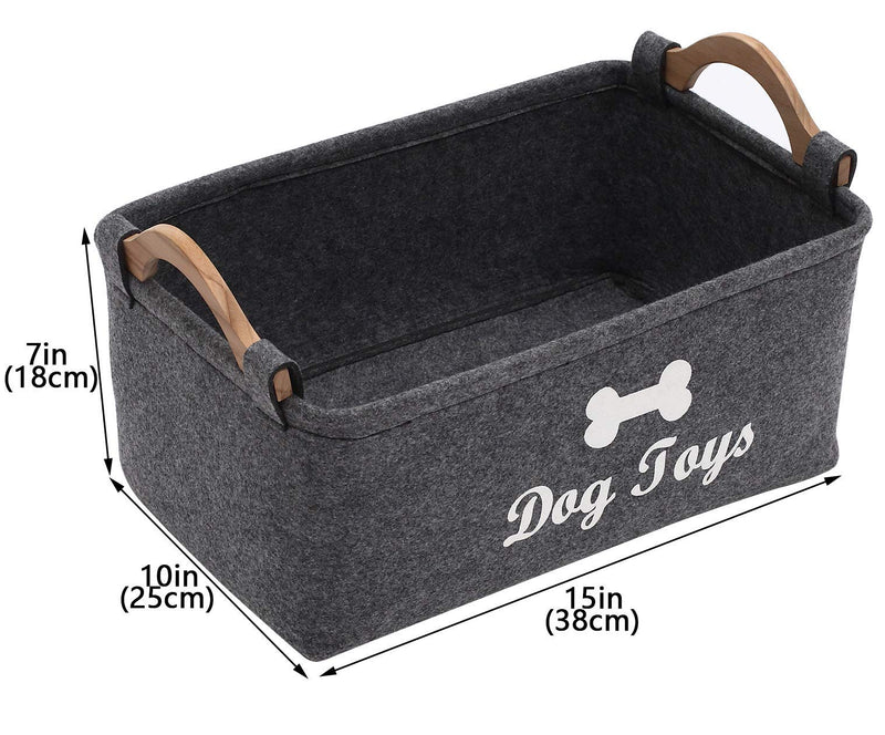 Geyecete dog toy basket storage Bins - with Wooden Handle,puppy toy box storage Basket/Bin Kids Toy Chest Storage Trunk(Grey) 38*25* 18cm Grey - PawsPlanet Australia