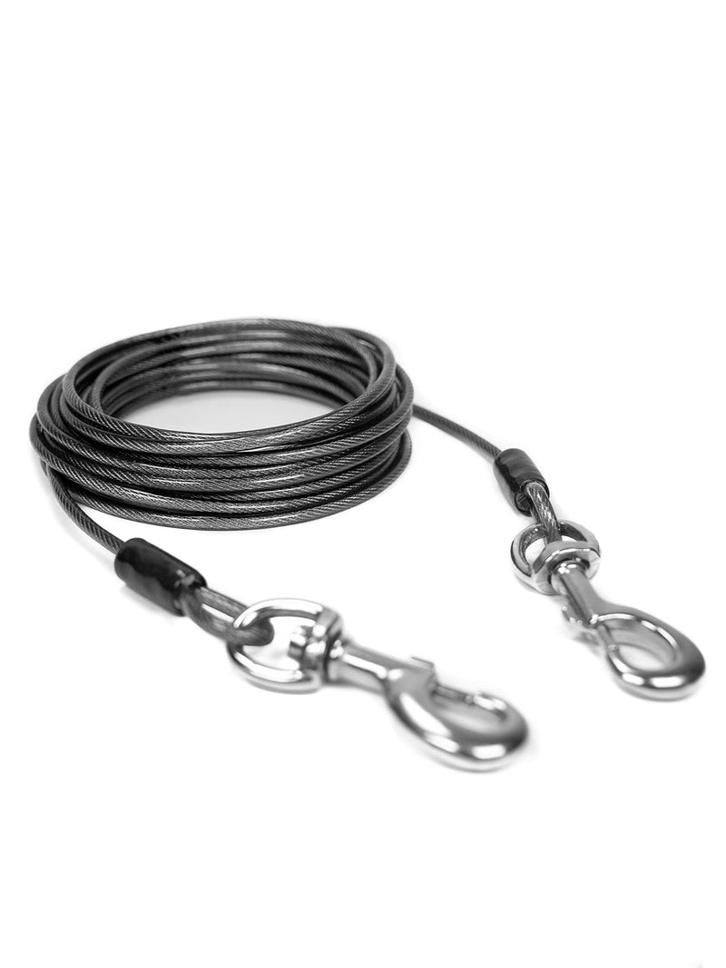 Mighty Paw Cable Tie Out for Dogs | 30’ Braided Steel Black Tieout. Chew Proof Lead for All Sized Pets. Great for Yard, Camping, and Outdoors. an Off-Leash Feel with Total Control M - Up to 60 lbs - PawsPlanet Australia