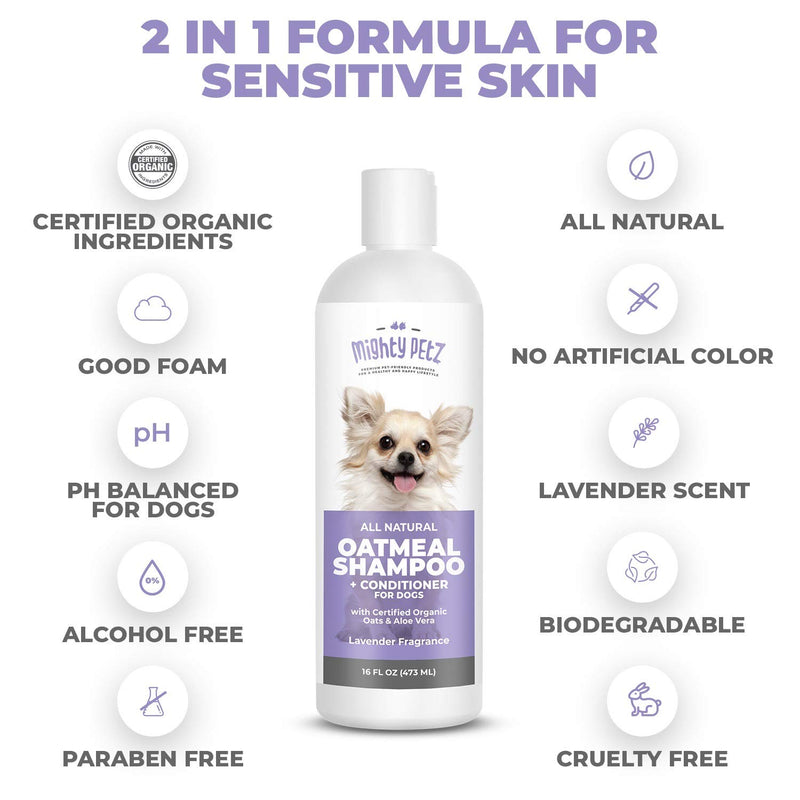 [Australia] - 2-in-1 Oatmeal Dog Shampoo and Conditioner – All Natural Relief for Itchy, Dry, Sensitive Skin with Soothing Aloe Vera + Baking Soda + pH balanced. Get Smelly Dogs Coat Fresh and Moisturized, 16 oz 