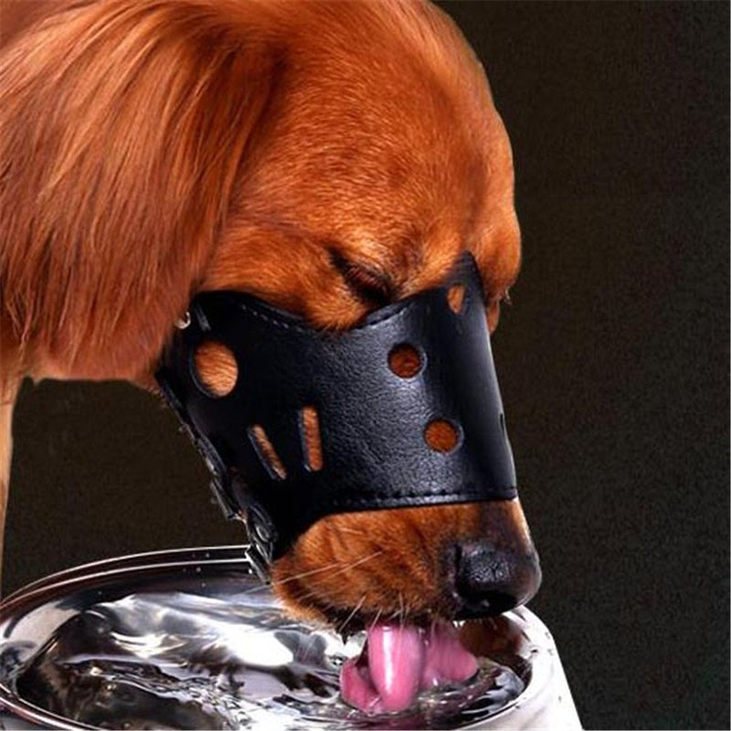 [Australia] - SkyPig Leather Dog Muzzle Adjustable Muzzles for Biting Barking Large Medium Size Dogs Stop Chewing Allow Drink Breathable XL Black 