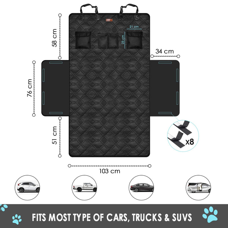 Looxmeer Car Boot Protector, Dog Boot Liner Cover with Bumper and Side Protection, Multi-layer Dog Blanket with 4 Storage Bags and 1 Collapsible Dog Bowl, Waterproof & Non-Slip for Car Van SUV, Black - PawsPlanet Australia