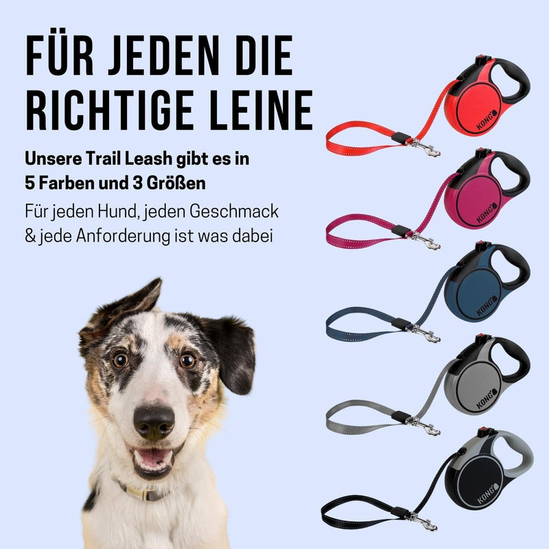 KONG roll-out dog leash in 5m length I For small dogs up to 20kg I Size SI High-quality retractable leash with Break & Lock system in black I Comfortable leash with soft grip & reflective strap Terrain S (up to 20 kg) Black - PawsPlanet Australia