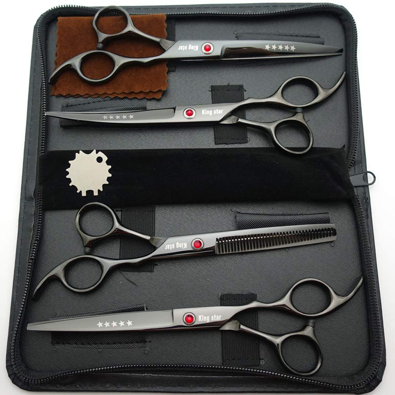 7.0in Titanium Professional Pet Grooming Scissors Set,Straight & Thinning & Curved Scissors 4pcs Set for Dog Grooming… Black - PawsPlanet Australia