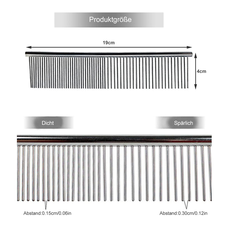 Dog Comb, Stainless Steel Dog Grooming Combs Pet Comb Dog Comb Metal Comb Pet Brush Dog Brush for Large, Medium and Small Dogs and Cats with Tangled Short/Long Hair (19 x 4 cm) - PawsPlanet Australia