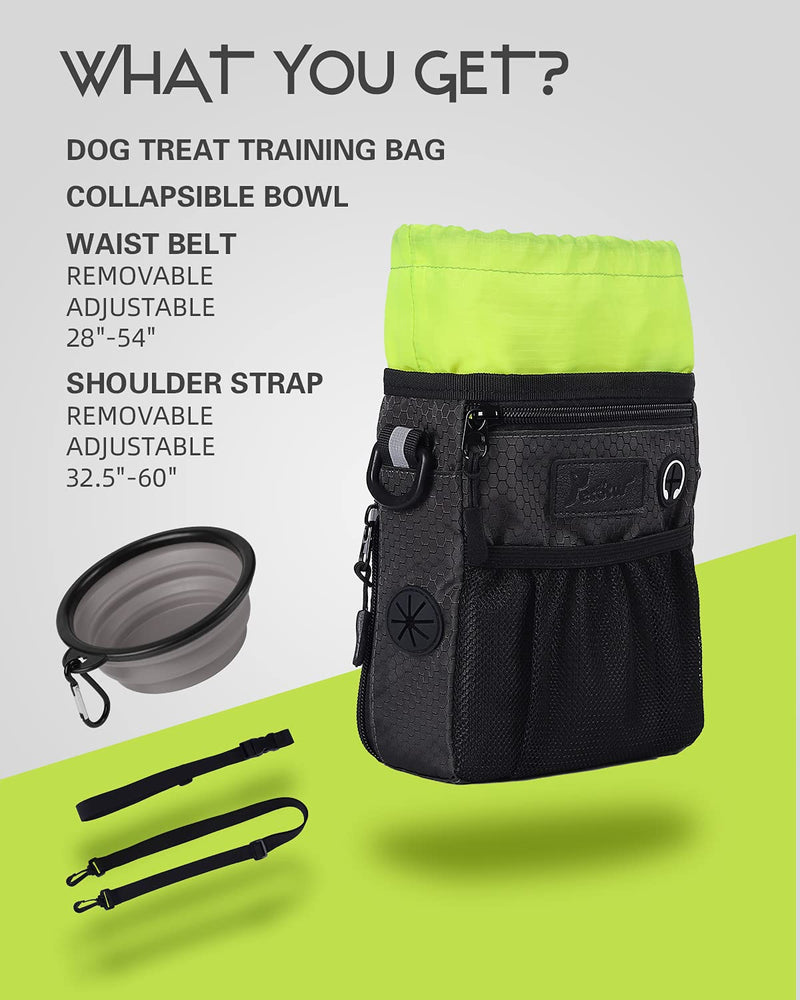 Petotw Dog Treat Pouch with Poop Bag Dispenser, Free Collapsible Bowl, Dog Treat Bag for Food, Kibbles, Pet Toys, 4 Ways to Wear Black - PawsPlanet Australia