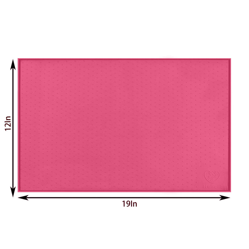 Hubulk Dog Food Mat L (19"x12") XL (24"x16") XXL (32X24) Raised Edge Silicone Non Slip Dishwasher Waterproof Pet Feeding Mat Bowl Placemat Large to Stop Food Spills and Water Bowl Messes on Floor L（19" x 12" x 0.5"） Pink - PawsPlanet Australia