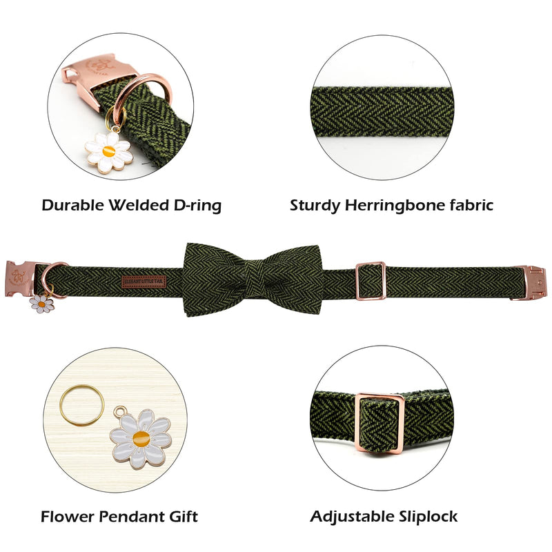 Elegant little tail Christmas Dog Collar with Bow - Herringbone Green Dog Collar Bow Durable Bow Tie Collar Pet Dog Collar for X-Small Dogs XS (Pack of 1) E:Green - PawsPlanet Australia