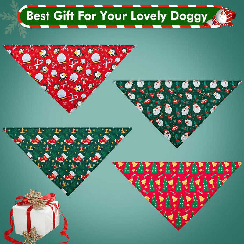 [Australia] - PUPTECK Christmas Dog Bandanas - Soft 4pcs Pet Triangle Bibs Scarf, Pet Accessories Handkerchief for Dog Cat with Penguin Santa Claus Christmas Pattern 2 Green & 2 Red 