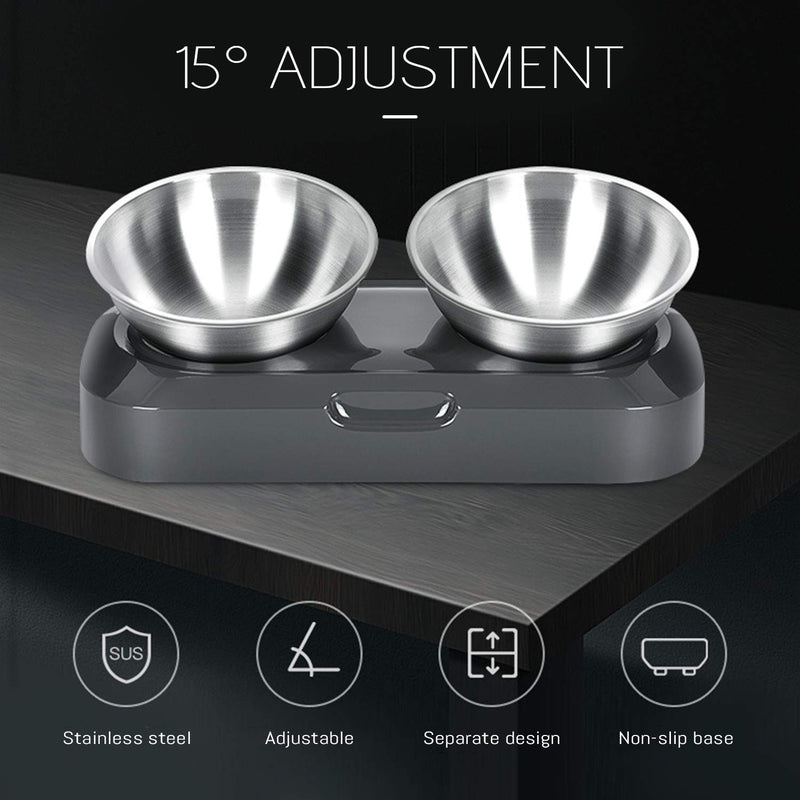 Dog Bowls,Stainless Steel Double Pet Bowl Cat Feeding Bowl Raised with Stand,Anti-Spill,Anti-skid, For Small Dogs and Cats(29 x 14.7cm) (A) A - PawsPlanet Australia