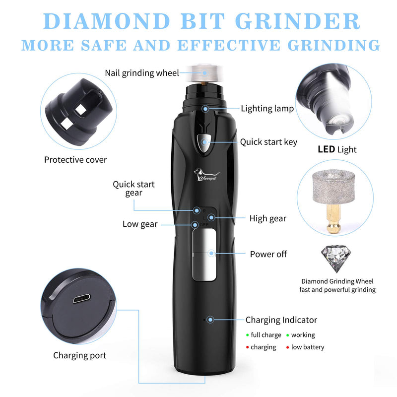 Dog Nail Grinder with LED Light - Professional Quiet Pet Nail Trimmers, Rechargeable Electric Dog Nail Clippers, Painless Paws Nail File Grooming & Smoothing for Small Medium Large Dogs & Cats - PawsPlanet Australia