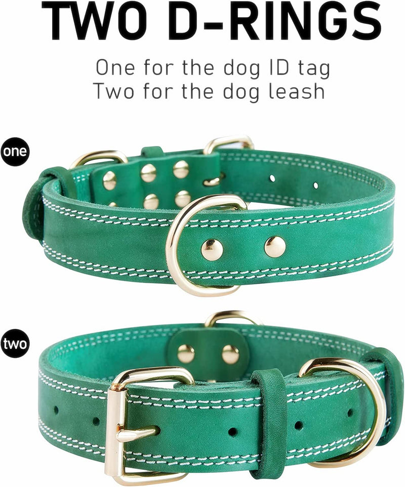 SLZZ Premium Genuine Leather Dog Collar/Soft Durable Heavy Duty Genuine Leather Dog Collar for Male Female Small X-Small Medium Large X-Large Dog-Green-L Amazon fulfillment - PawsPlanet Australia