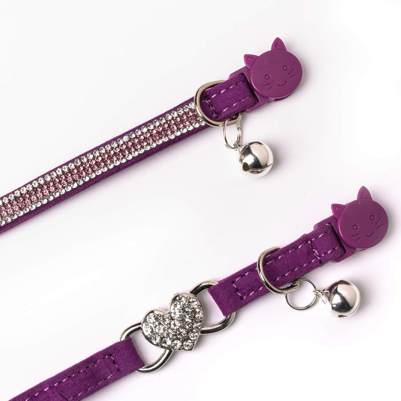 BoomBone Rhinestone Cat Breakaway Collar Pack of 2 Purple Kitten Collars with Bell - PawsPlanet Australia