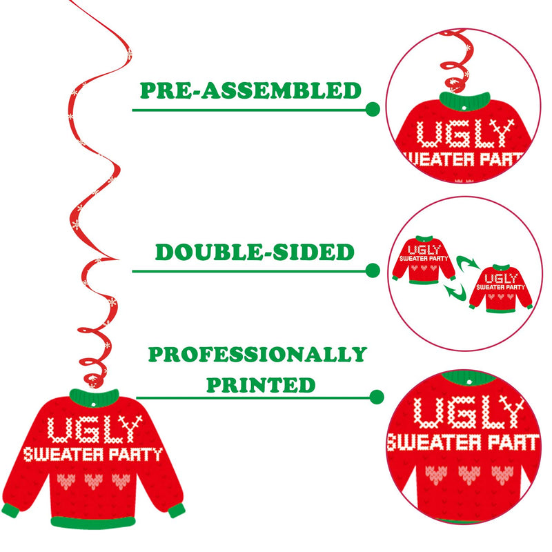 Ugly Christmas Sweater Party Hanging Swirl Decorations 32 Ct Tacky Christmas Sweater Hanging Ceiling Spirals Decor for Christmas Party Decorations Wintertime Holiday Gathering Office Xmas Party - PawsPlanet Australia