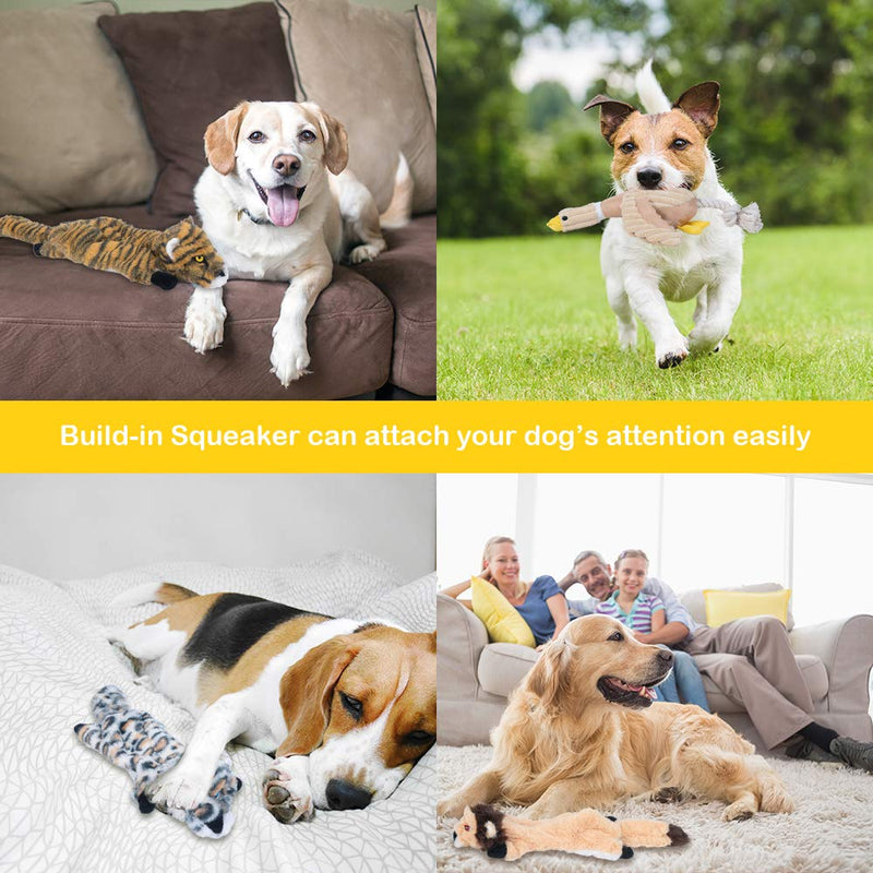 [Australia] - Dono Dog Squeaky Toys 5 Pack - Pet Toys Durable Chew Cute Three no Stuffing Toy and Two Plush with Stuffing Puppy Toy for Small Medium Large Animals Dogs Teething Doggie Toys 
