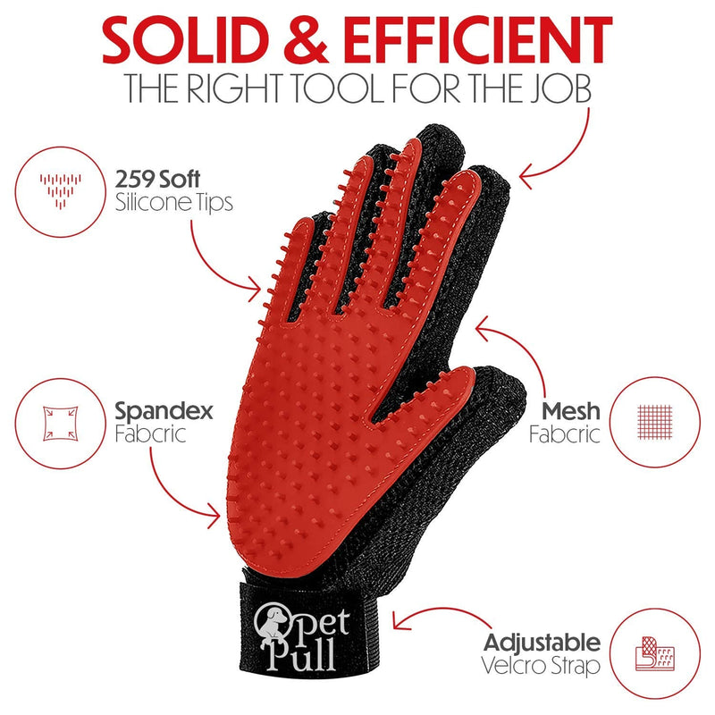 PET PULL Pet Grooming Glove for Dogs & Cats - Massage & Deshedding Brush with 259 Silicone Tips - Pair of Efficient Pet Hair Remover Mitts for Long & Short Fur - Adjustable One Size Fits All - PawsPlanet Australia