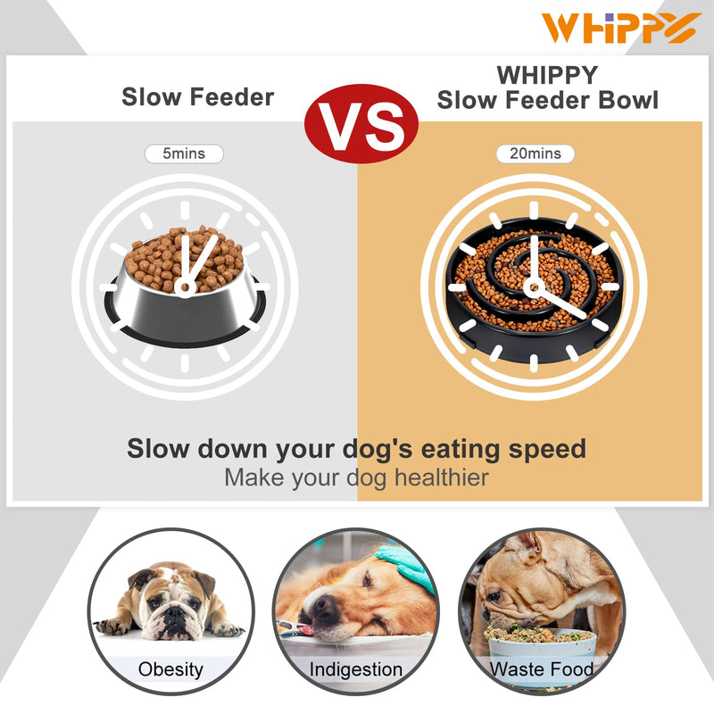 WHIPPY Slow Feeder Bowl for Small Medium Dog Fun Feeder Maze Dog Food Water Bowl Anti-Slip Puzzle Bowl No Chocking Healthy Interactive Bloat Stop Dog Bowl Dish,Medium,Black A-black - PawsPlanet Australia