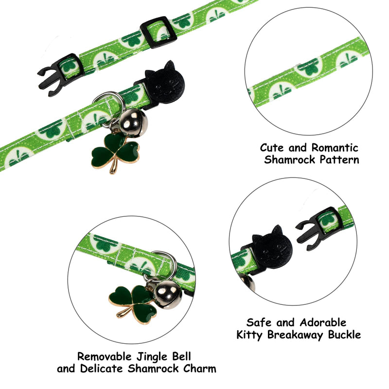 JOYPAWS St. Patrick's Day Cat Collar, Shamrock Clover Design, Delicate Shamrock Charm, Cat Safety Collar with Cute Bow Tie & Bell, Adjustable for Kitty Lucky Irish 7-11" - PawsPlanet Australia