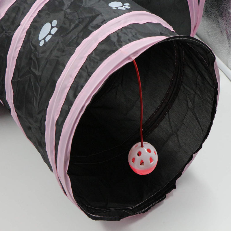 Way Cat Tunnel Play Toy - Y-shaped three-way tunnel tube, foldable, nozzle diameter 25 cm, pink + black, suitable for cats, puppies, rabbits and other small animals, easy to store. - PawsPlanet Australia